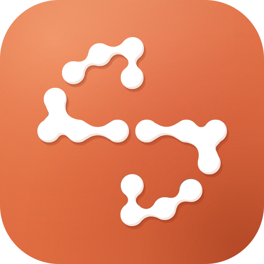 Styloo app icon: a white S drawn from connected dots on an orange tile